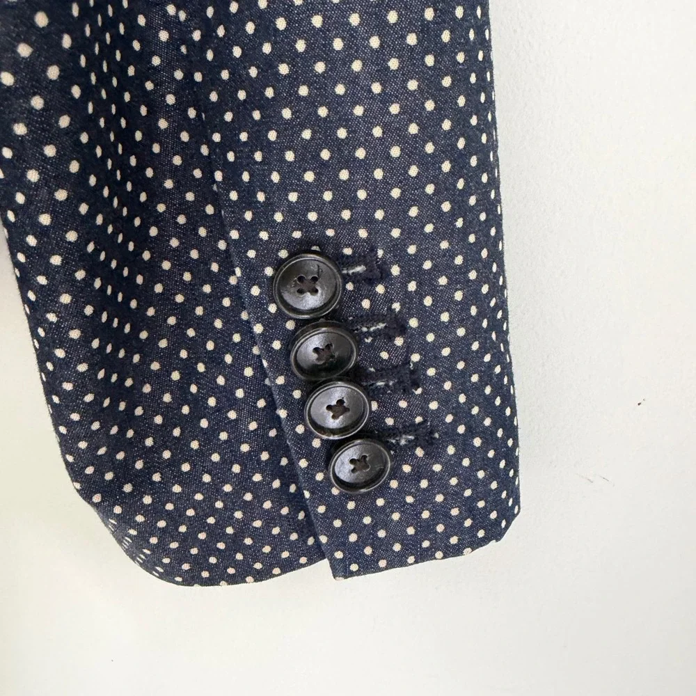 J. Crew Women's Schoolboy Blazer Blue White Polkadot Preppy Academia Cotton SZ 6